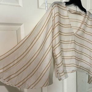 Satin White and Good Striped Bell Sleeve Top